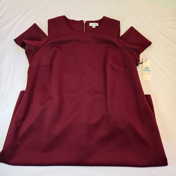 CALVIN KLEIN Women's Cold Shoulder Knee Length Pencil Dress Sz: 20W Red/Maroon - Picture 6 of 14